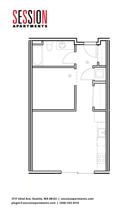 Floor plan for 1 bed, 1 bath, 544 sqft
